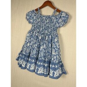 Tommy Bahama Dress Girls 10 Blue Smocked Sundress Nautical Toile Resortwear